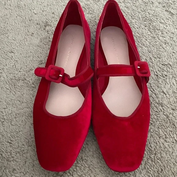 Loeffler Randall Red Velvet Mary Jane Flats - Picture 3 of 7